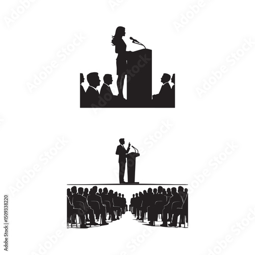 public speaker on white