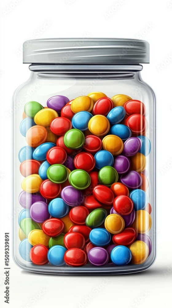 Colorful candy jar filled with vibrant sweets on display in a bright setting Colorful candy jar filled with vibrant sweets on display in a bright setting