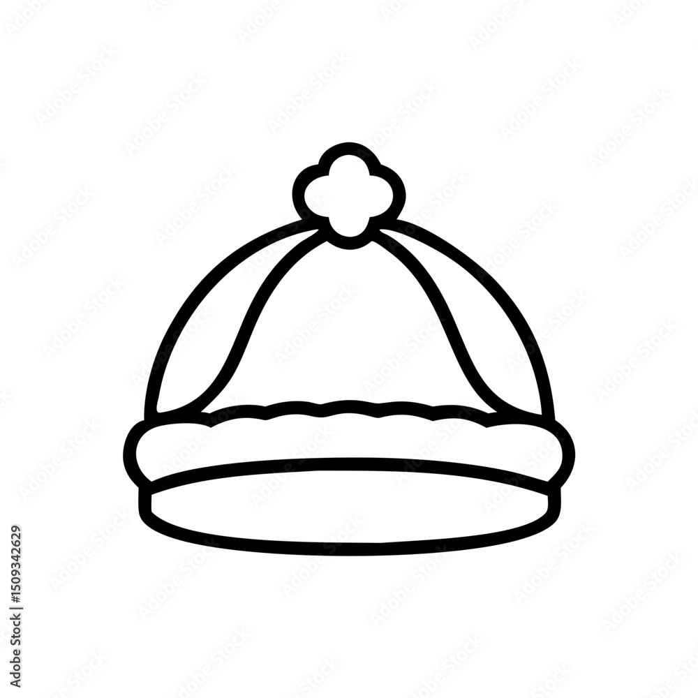 Fototapeta premium Cute baby hat design with pompom. Baby hat illustration perfect for apparel prints. Simple baby hat graphic for newborn clothes or knitting patterns.