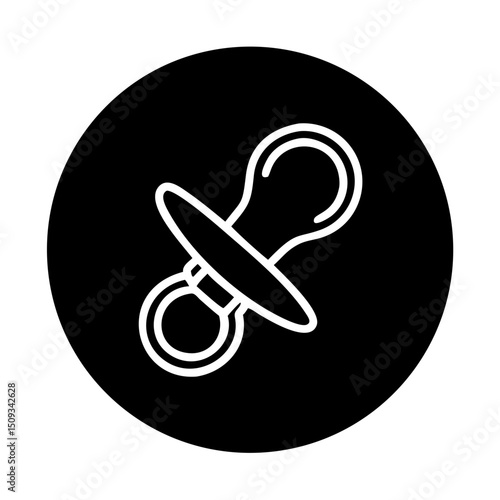 Baby pacifier icon on black circle background.  Simple baby pacifier illustration for parenting blogs, baby product websites, or newborn announcements.