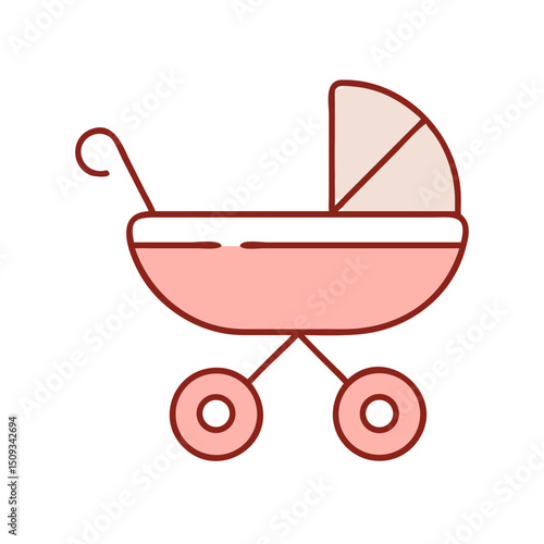 Pink baby stroller design for newborn. Stylish baby carriage illustration for baby shower invitations and announcements. Elegant baby stroller graphic for parents to be.