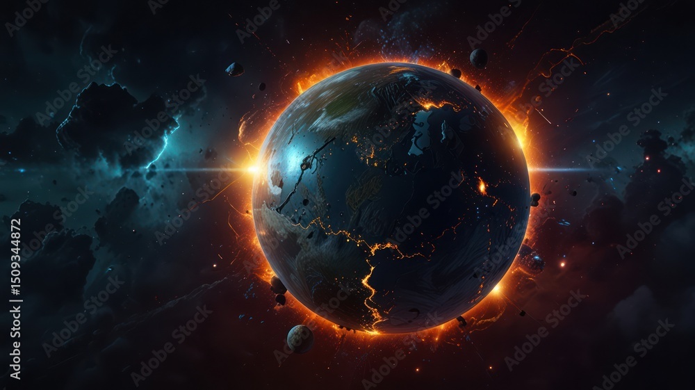 Obraz premium Earth under cosmic fire