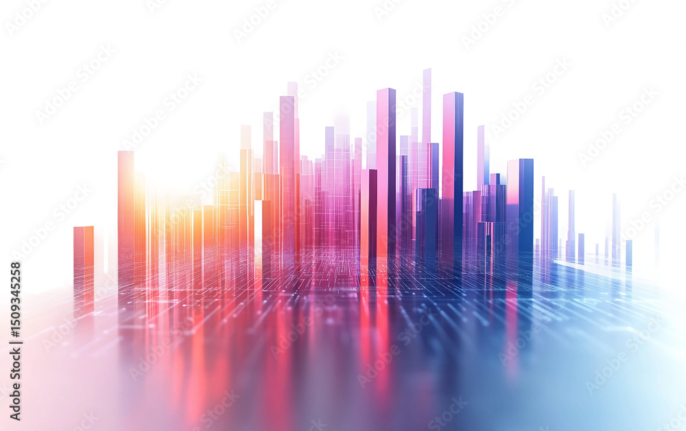 Abstract glowing futuristic bar chart representing business growth and data analytics isolated on transparent background PNG Abstract glowing futuristic bar chart representing business growth and data analytics isolated on transparent background PNG