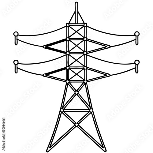 High voltage power line grid map. Energy grid infrastructure includes tall steel towers and power lines. Electricity grid map concept for energy company website or industrial presentation.