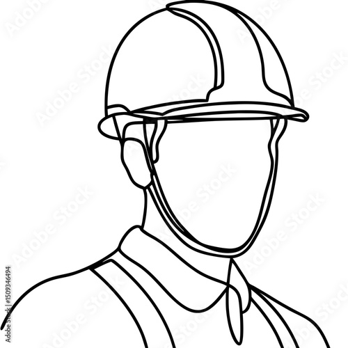 Engineer wearing hard hat. Line art illustration of construction worker. Simple graphic design of engineer in safety helmet. This image is perfect for construction company branding, safety manual,