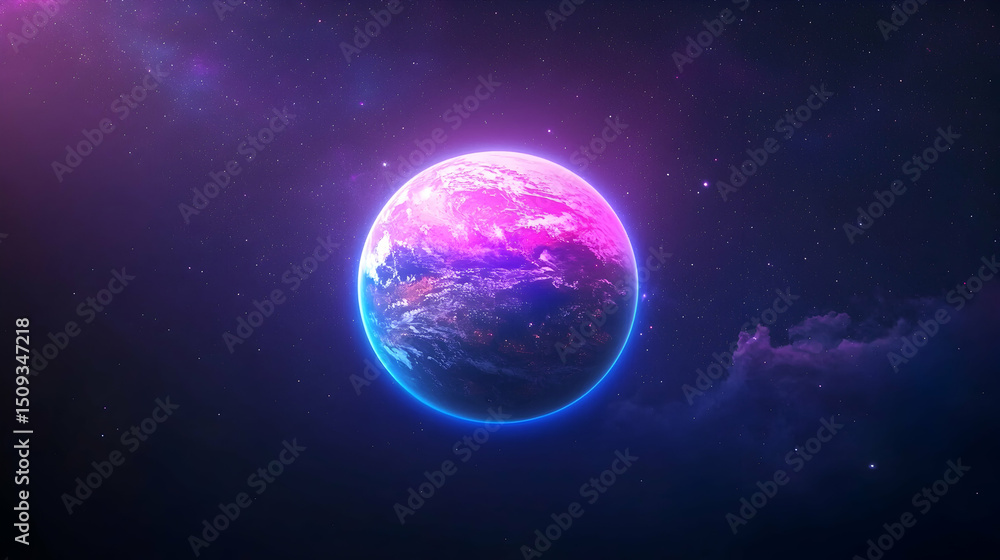 Obraz premium Pixel Art Planet In A Vibrant Galaxy