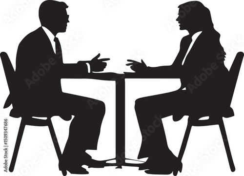 Business Professionals in Discussion Meeting Silhouette Vector Illustration on Transparent Background