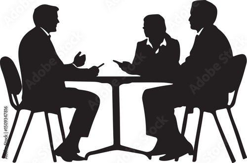 Business Professionals in Discussion Meeting Silhouette Vector Illustration on Transparent Background