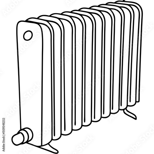 Line art radiator, heating system illustration for home, design projects