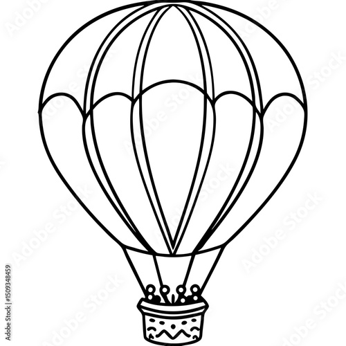 Hot air balloon illustration, black and white, for travel brochures