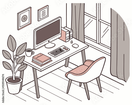 Remote Work Home Office Setup vector illustration