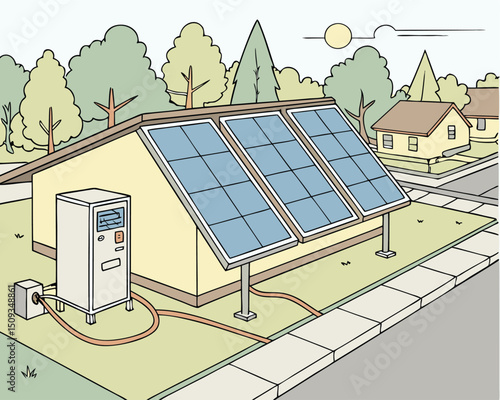 Solar Energy Panel Scene vector illustration