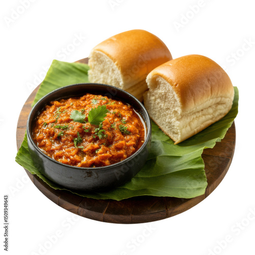 Authentic Pav Bhaji with Buttered Buns on Plate