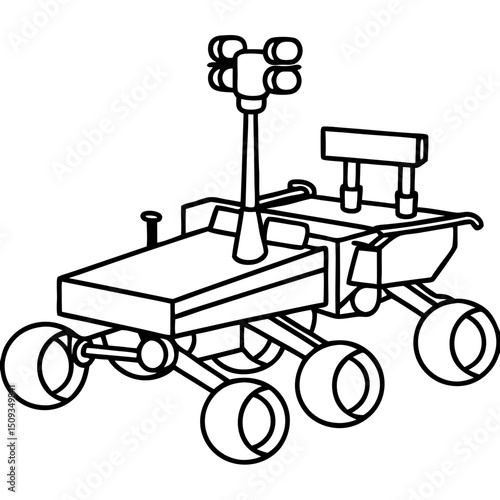Mars rover illustration, monochrome design for space exploration education