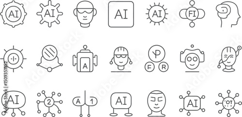 A collection of ai and technology related icons displayed in a grid format on a white background