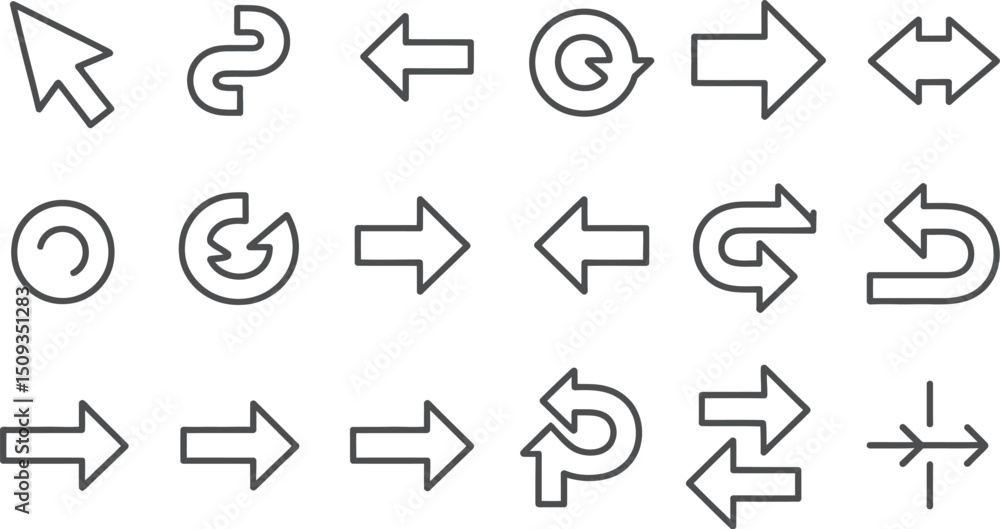 Collection of various directional arrows pointing in different directions on a white background Collection of various directional arrows pointing in different directions on a white background