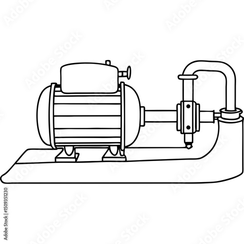 Pumping station, technical drawing, monochrome illustration, for industrial design