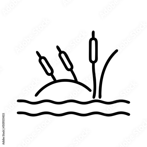 Reeds by the river, simple line art illustration