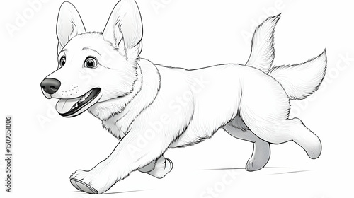 Playful White Puppy Running Cartoon Illustration