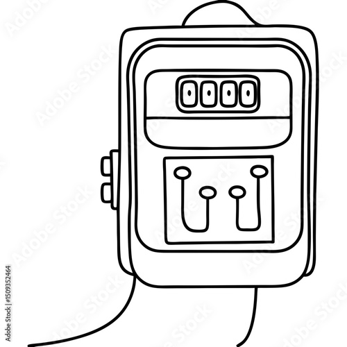 Smart electricity meter, monochrome illustration, energy efficiency