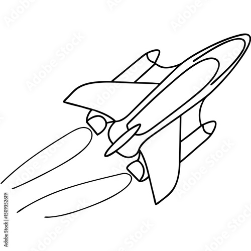 Spaceship flying, line art illustration, for websites and presentations