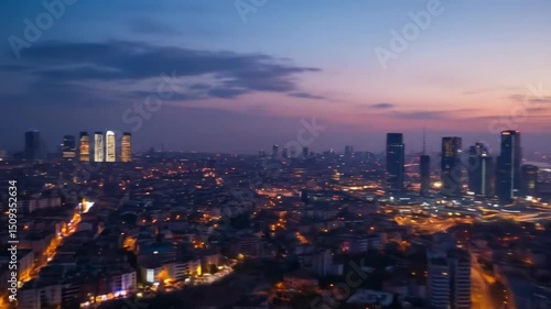 Wallpaper Mural Cityscape at dusk with illuminated skyscrapers and winding roads. Torontodigital.ca