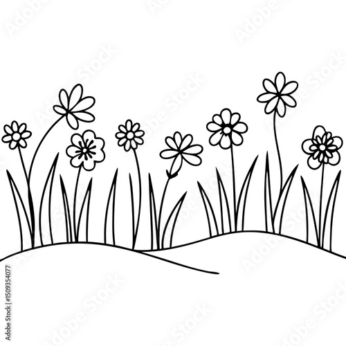 Simple wildflowers field drawing, for spring designs