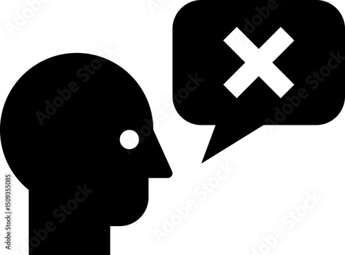 Doubt and Rejection: A stark silhouette of a person with a speech bubble conveys an atmosphere of uncertainty, denial and disagreement.