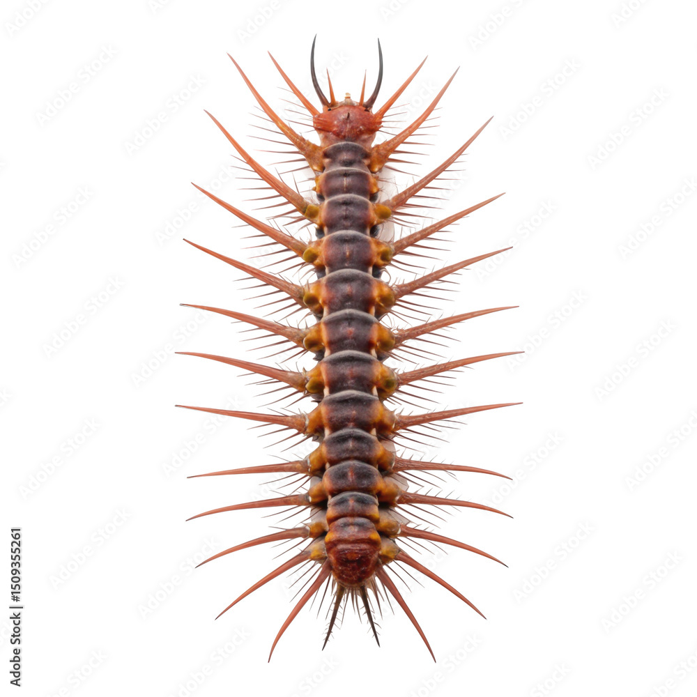 Hallucigenia spiky upside down walking worm from the cambrian period isolated on transparent background, a velvet worm crawling showing its multiple legs and spikes Hallucigenia spiky upside down walking worm from the cambrian period isolated on transparent background, a velvet worm crawling showing its multiple legs and spikes