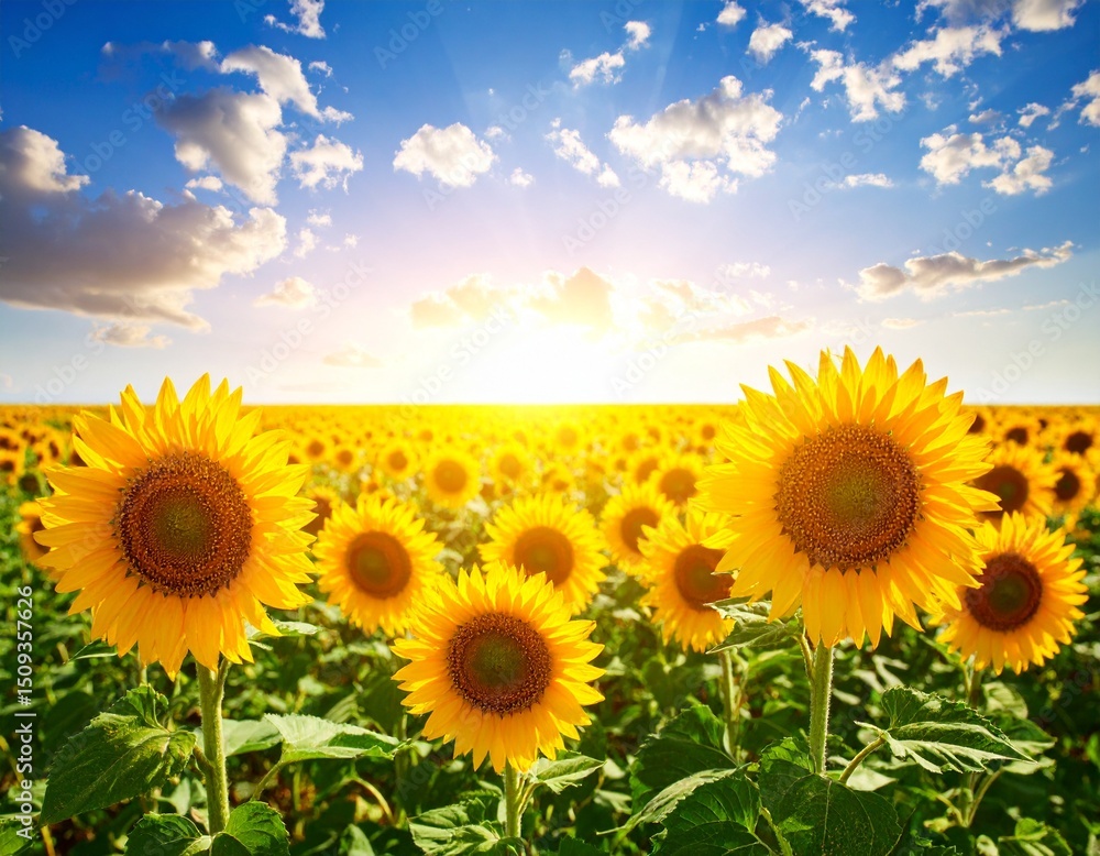 Obraz premium Sunflower Field Under Blue Sky