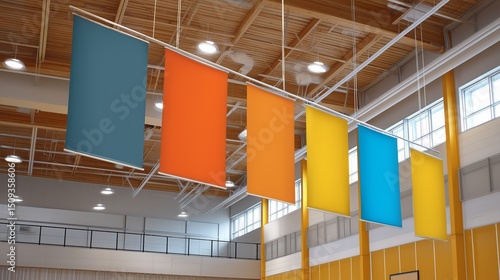 Bright back to school banner displayed in a gymnasium under vibrant indoor lights during the school season rearrangement