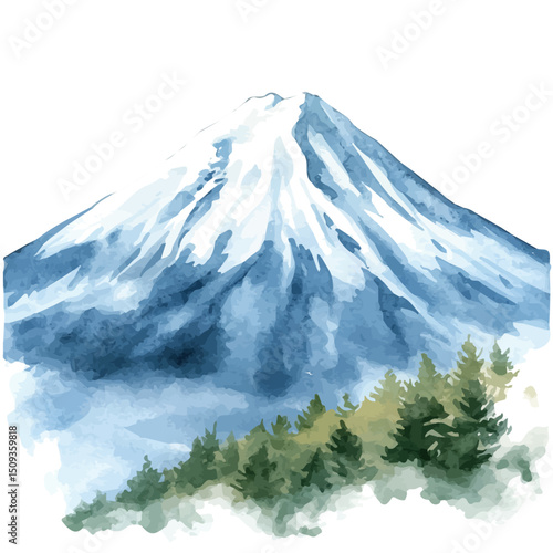 watercolor vector of Mount Fuji, high quality, isolated on a white background.