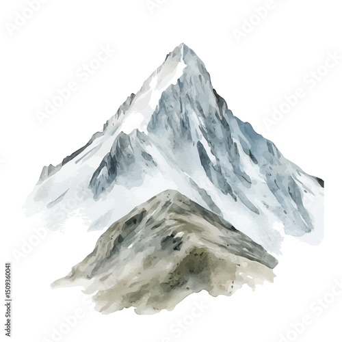 Mountain Peak, watercolor drawing vector, high quality, isolated on a white background.