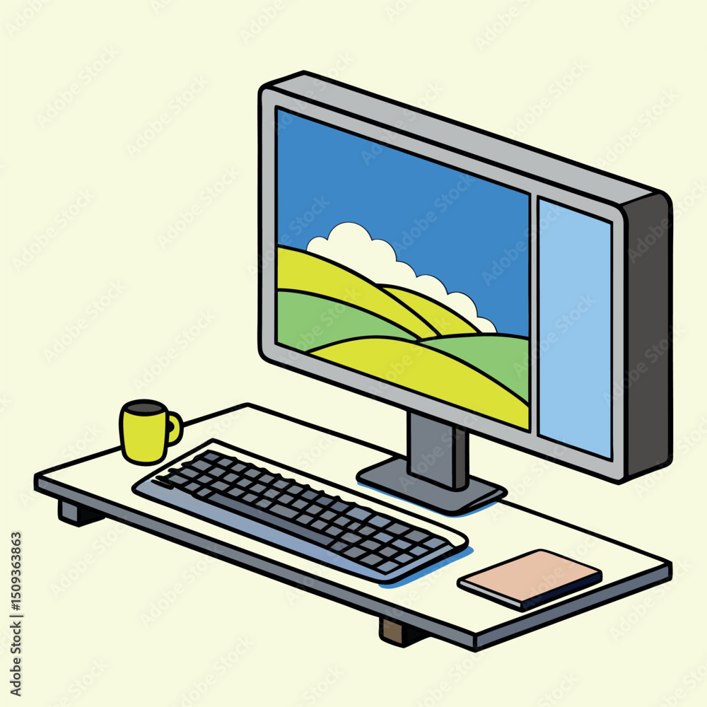 Fototapeta premium Workspace Illustration Isometric Computer Vector Graphic