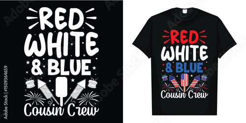 Red White and Blue Cousin Crew 2025 4th July Matching Family T-Shirt