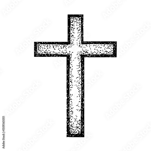 Cross graphic vector illustration. Hand drawn ink engraving Gothic style for Halloween compositions, isolated from background with white plate. For postcard, packaging, stationery.