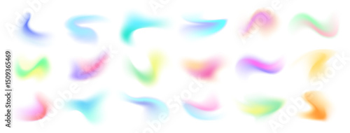 Colorful blurry gradient shapes, abstract light fluid mesh, soft colors in various forms. Vector design elements.