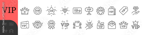 VIP Editable Icons set. Vector illustration in modern thin line style of l exclusivity related icons: service, membership, quality, and more. Pictograms and infographics