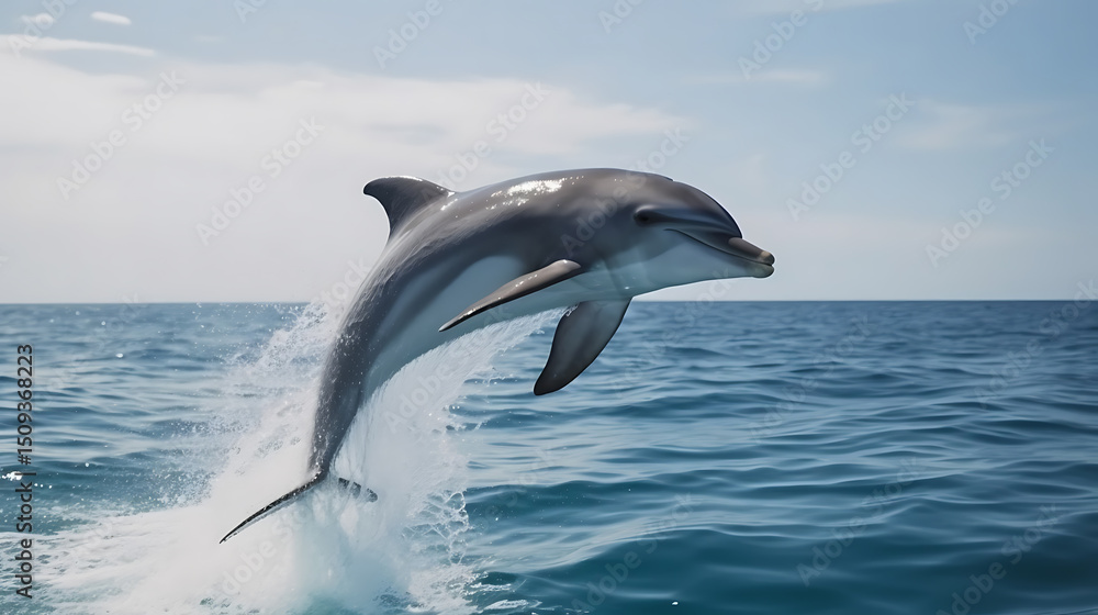 Fototapeta premium Medium shot of a dolphin jumping out of the water