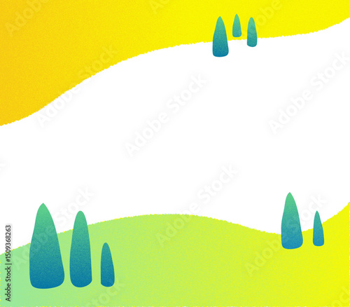 黄色の山と高原のベクターイラスト背景透過フレーム背景