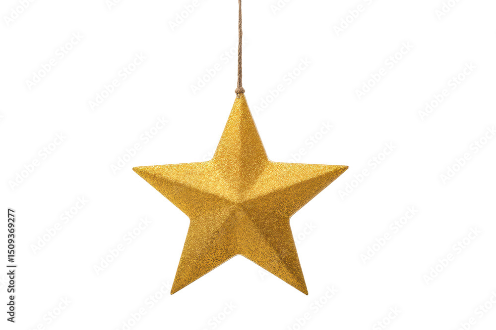 Fototapeta premium Golden glitter christmas ornament star on black background, cut out