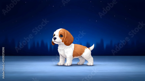 Adorable White and Brown Puppy at Night Pixel Art