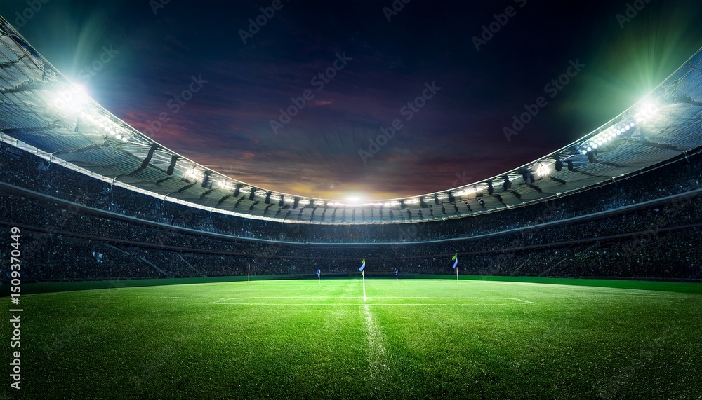 Fototapeta premium a rugby stadium at night with lights on