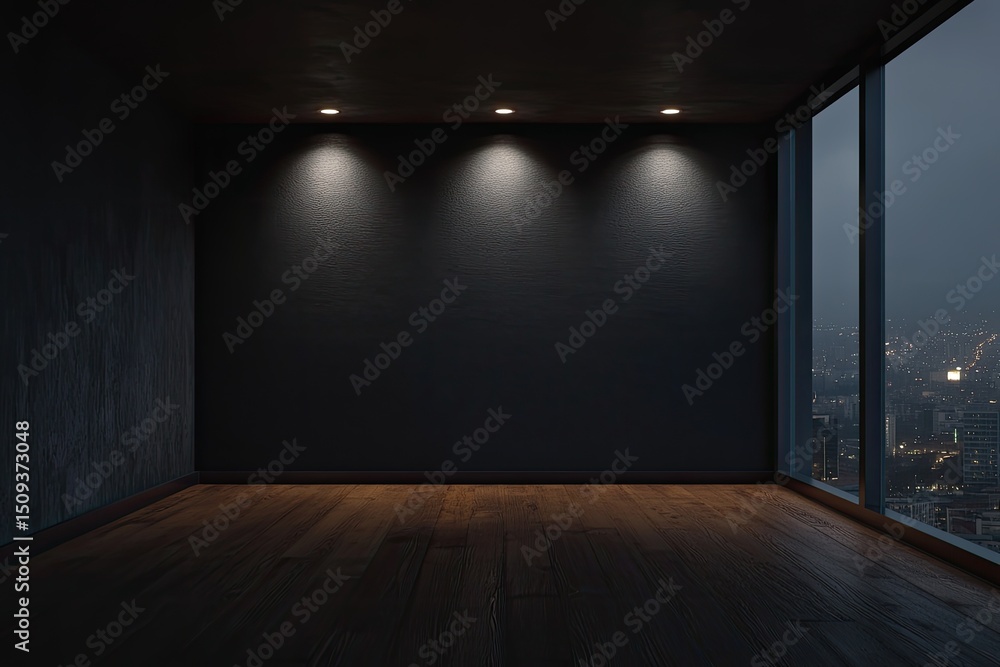 custom made wallpaper toronto digitalEmpty modern room at night with city view