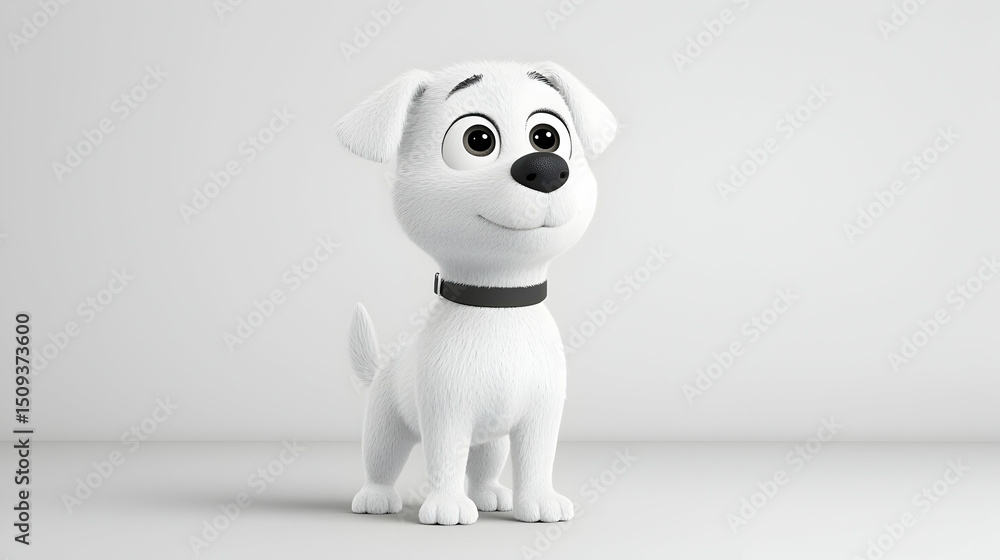 Adorable White Puppy Cartoon 3D Rendering Adorable White Puppy Cartoon 3D Rendering