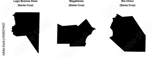 Lago Buenos Aires, Magallanes, Rio Chico outline maps