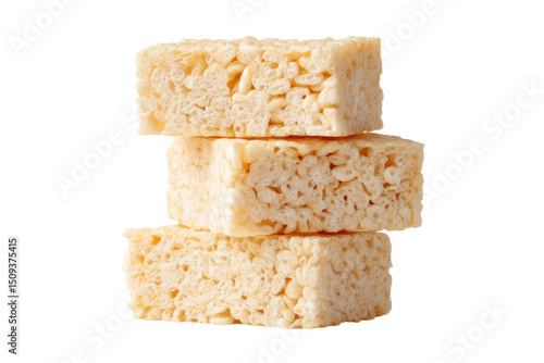 Stack of three rice crispy treats isolated on black background, cut out
