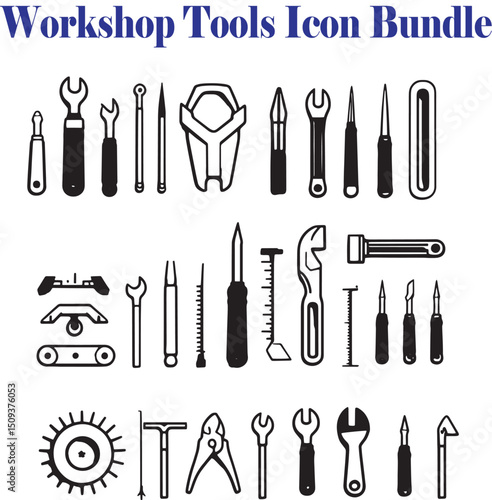 Minimalist Line Art Icons of Mechanical and Hand Tools – Vector Style