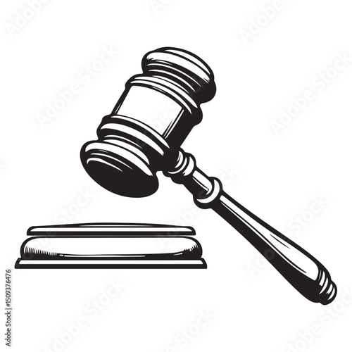 gavel Silhouette, Justice Hammer Silhouette Gavel Vector illustration on white background, judge gavel line art silhouette vector illustration