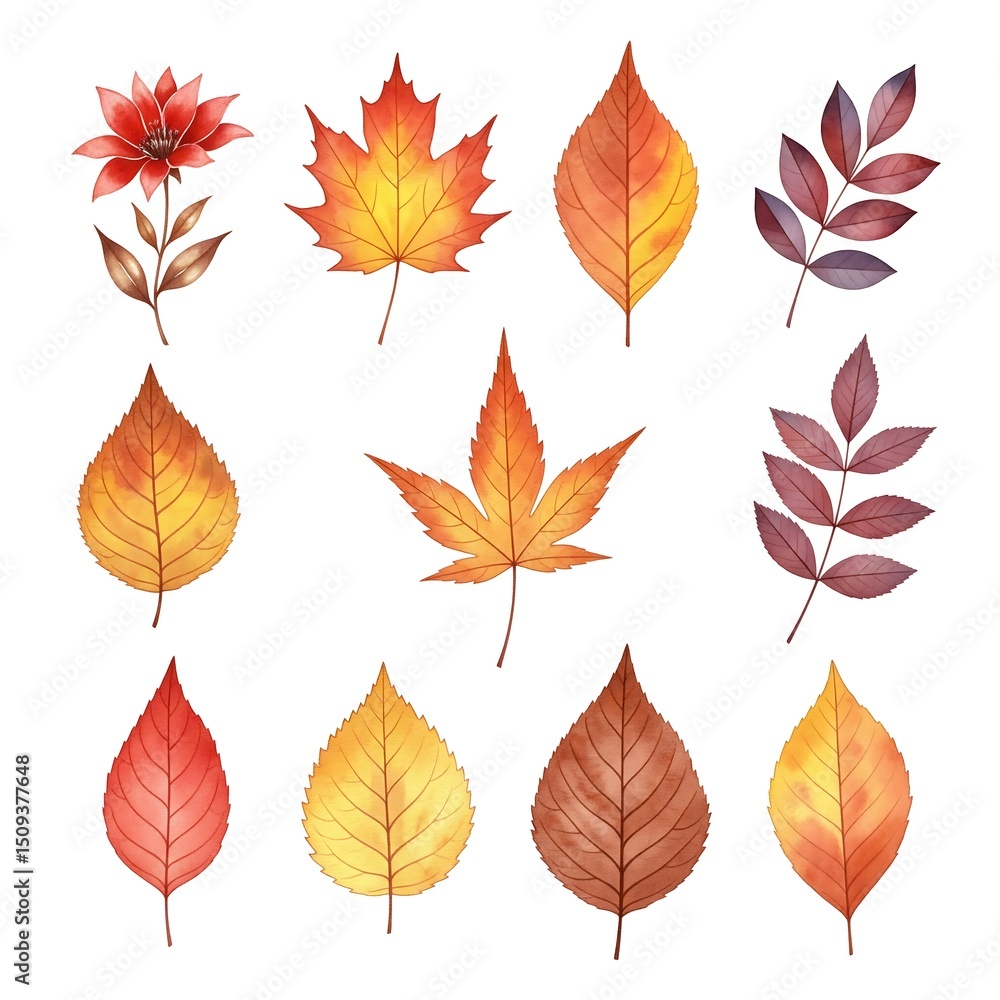 Fall-inspired botanical composition featuring assorted foliage and seasonal blooms arranged for clean minimalist visuals Fall-inspired botanical composition featuring assorted foliage and seasonal blooms arranged for clean minimalist visuals